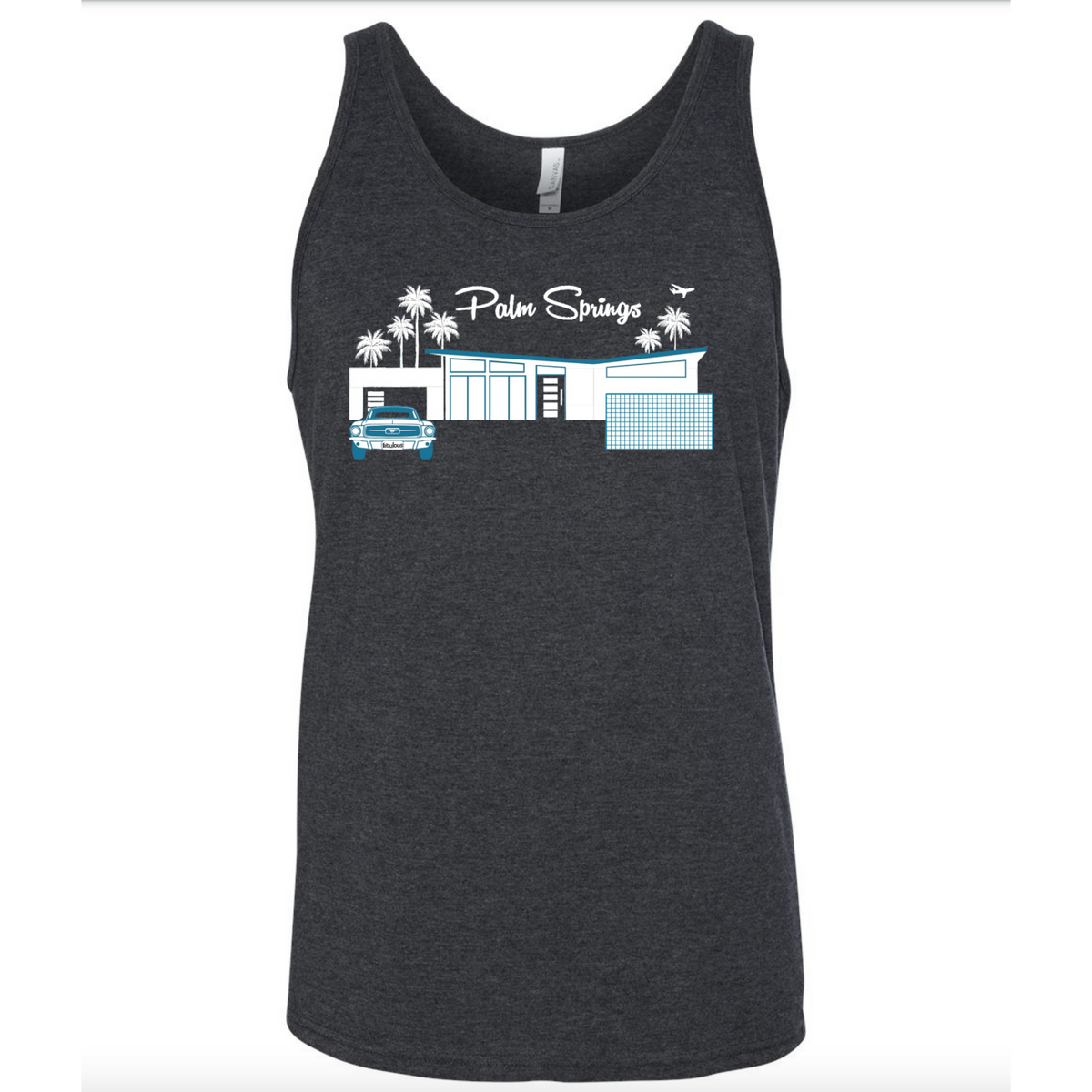 Twin Palms Unisex Tank Top - Charcoal/Teal - Just Fabulous Palm Springs