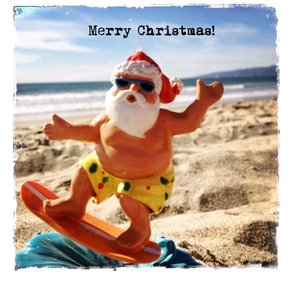 Santa On A Surfboard Holiday Card
