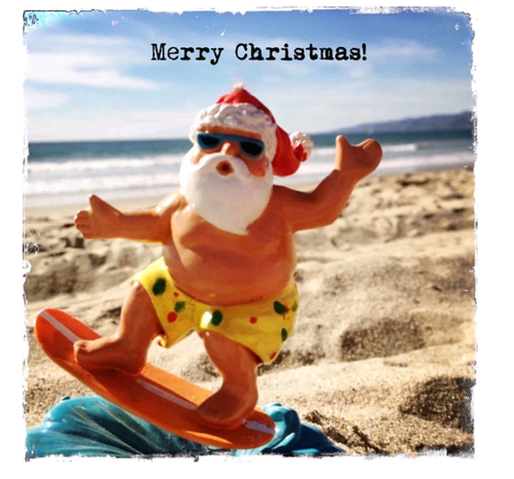 Santa On A Surfboard Holiday Card
