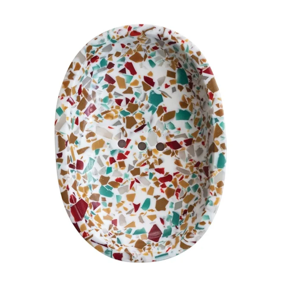 Terrazo Finish Resin Soap Dish - White With Red & Teal