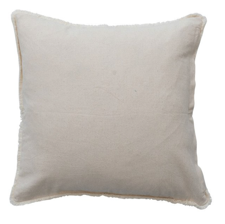 Palm Tree Square Cotton Pillow With Eyelash Fringe - Yellow