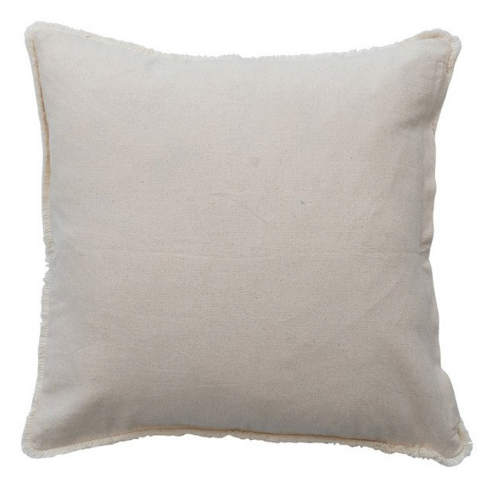 Palm Tree Square Cotton Pillow With Eyelash Fringe - Yellow