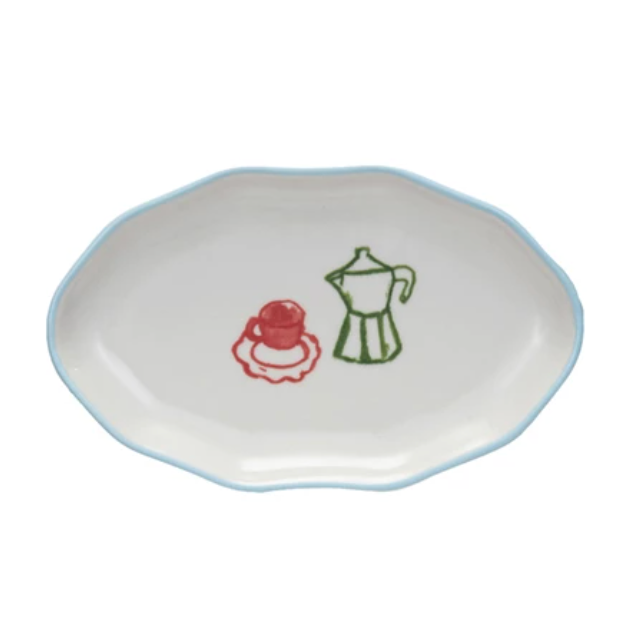 Hand-Painted Stoneware Dish- Coffee