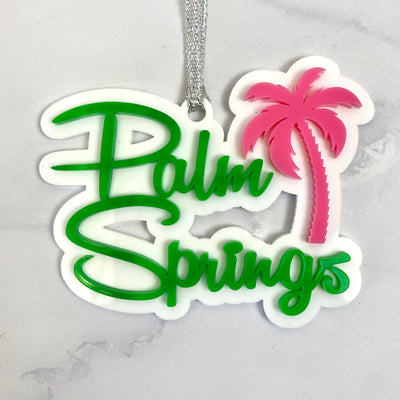 Palm Springs Script With Palm Tree Ornament - Lime Green