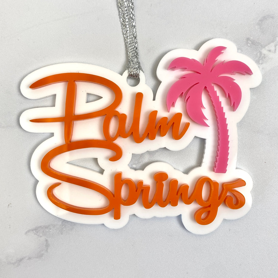 Palm Springs Script With Palm Tree Ornament - Orange