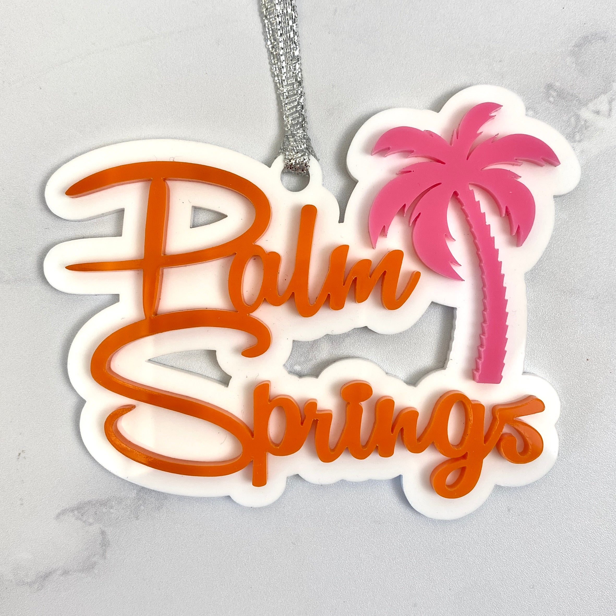 Palm Springs Script With Palm Tree Ornament - Orange - Just Fabulous Palm Springs