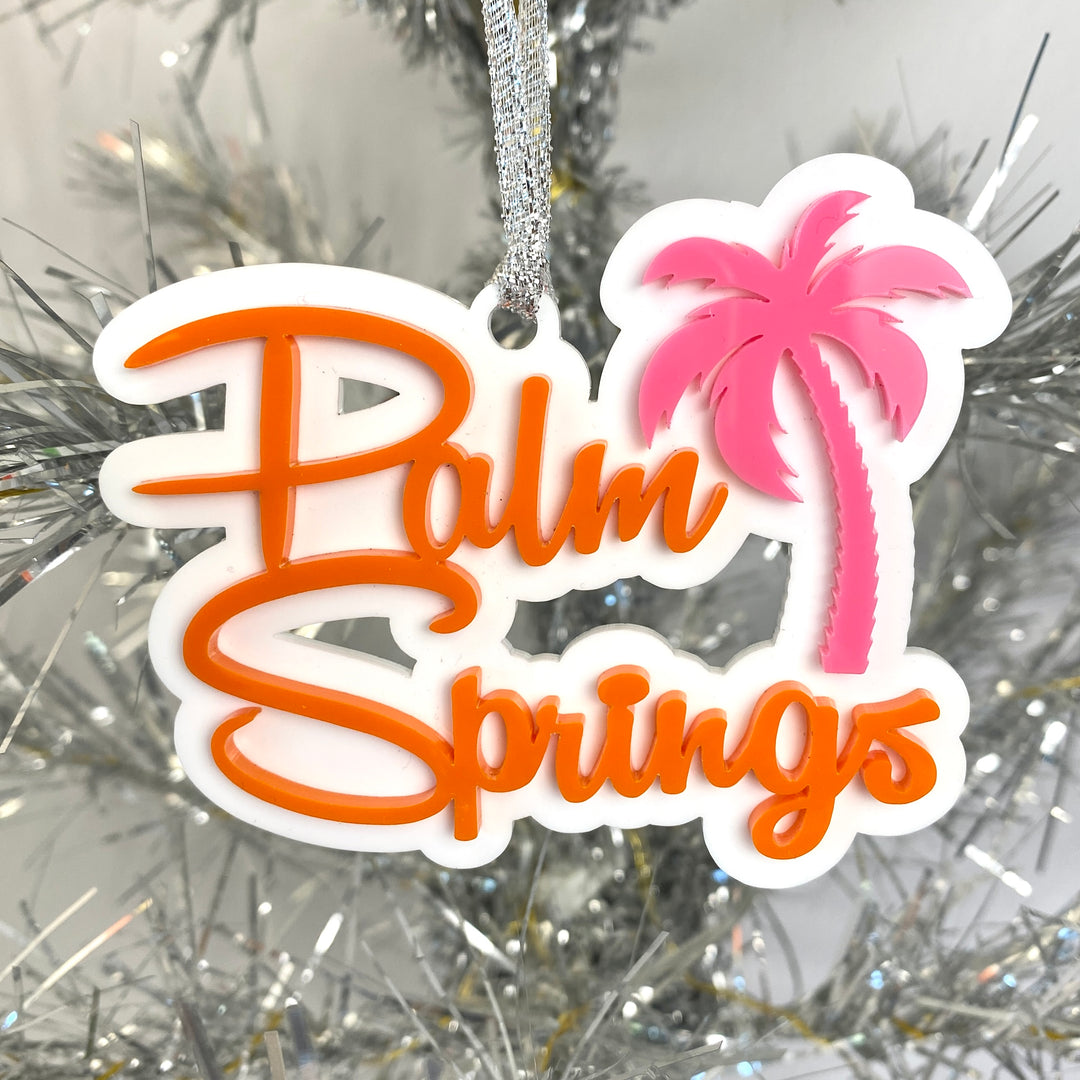 Palm Springs Script With Palm Tree Ornament - Orange