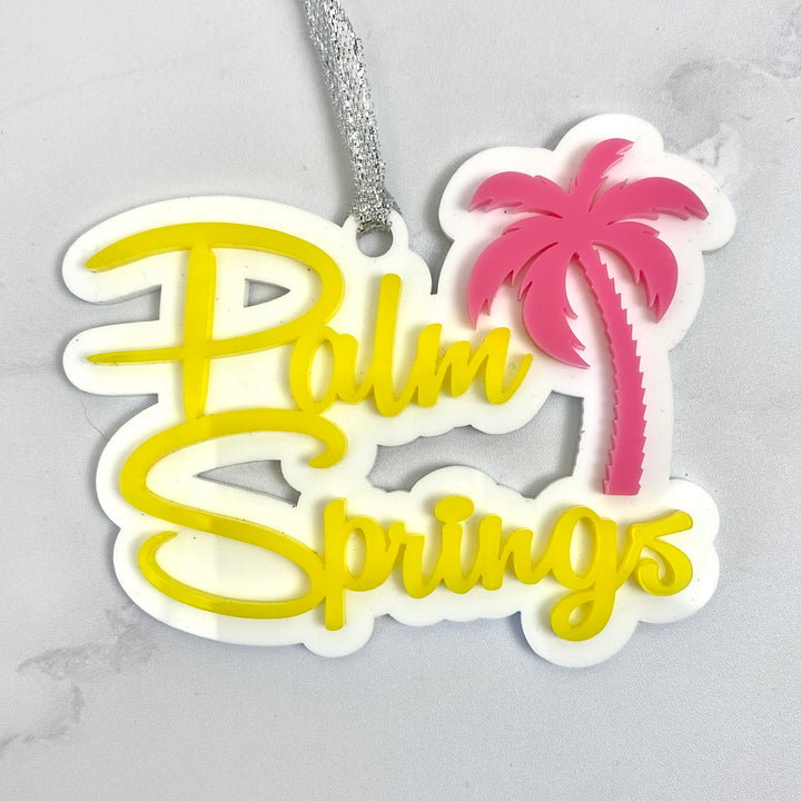 Palm Springs Script With Palm Tree Ornament - Yellow