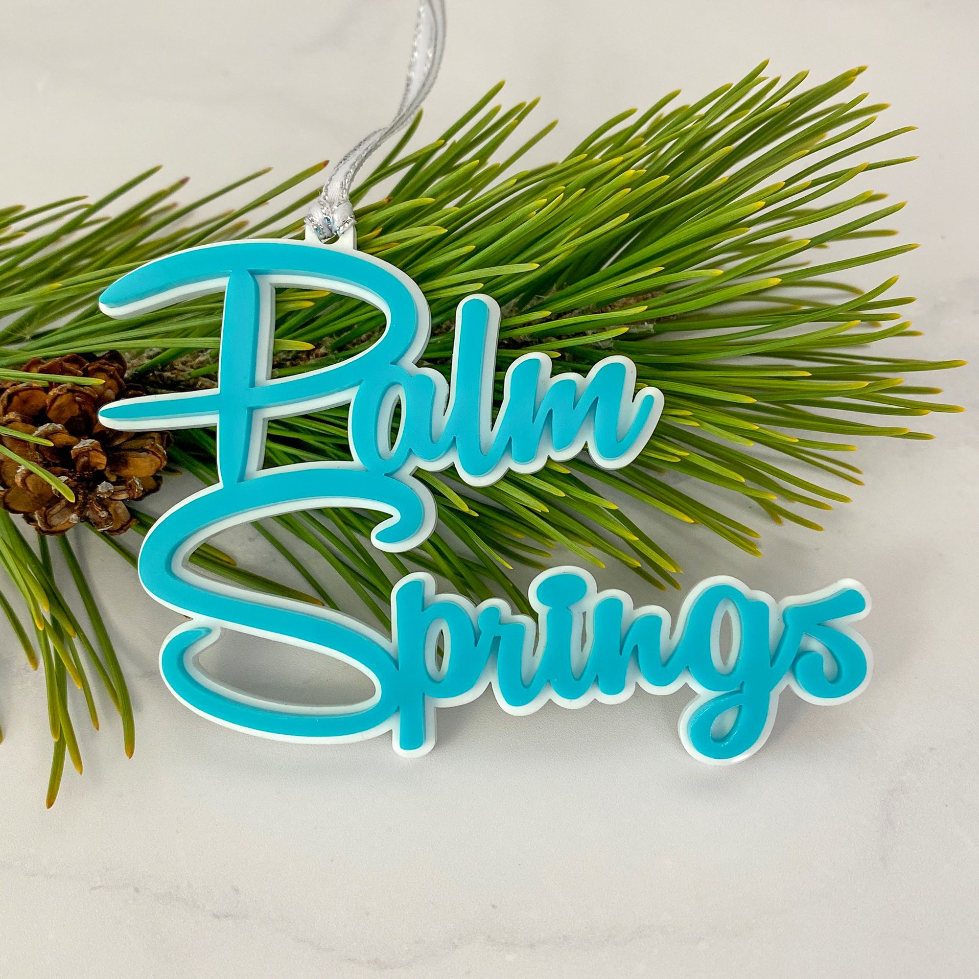 Palm Springs Script Ornament - Aqua