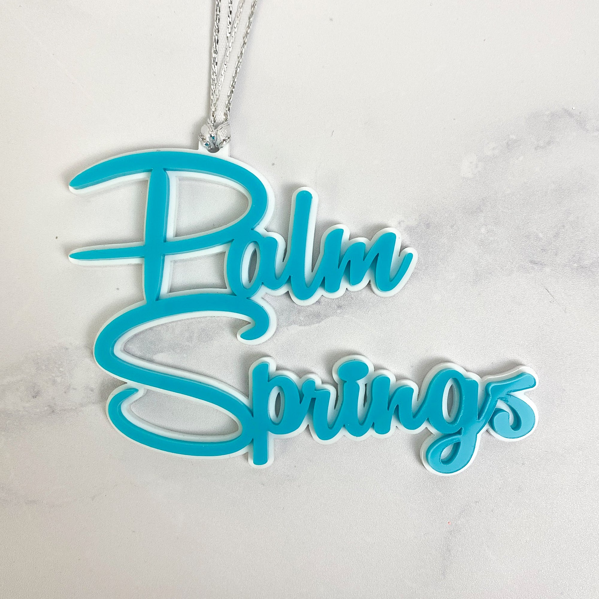 Palm Springs Script Ornament - Aqua
