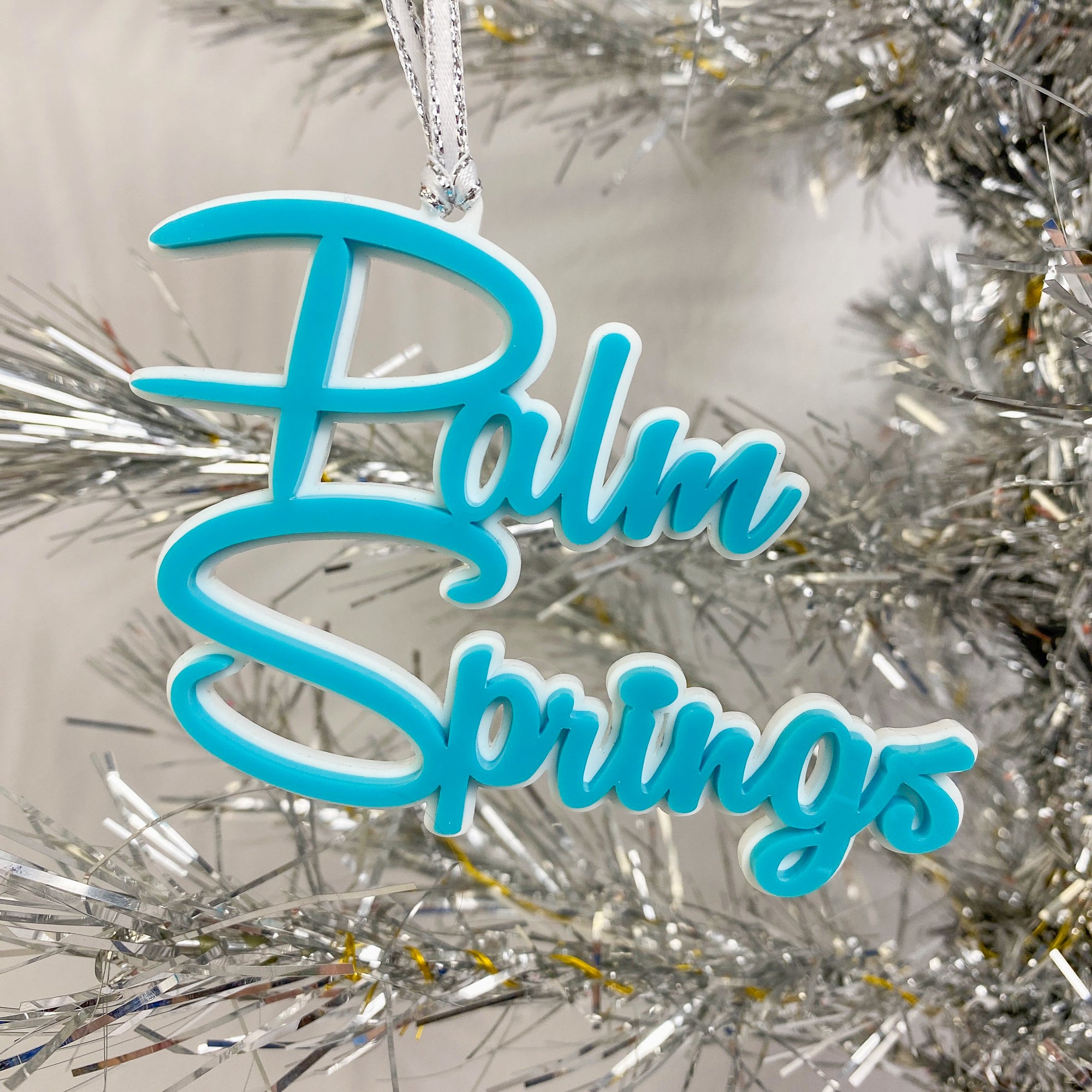 Palm Springs Script Ornament - Aqua