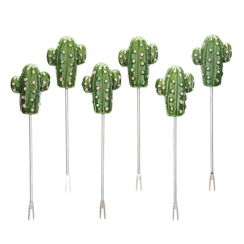 Ceramic Cactus Picks - Set of 6
