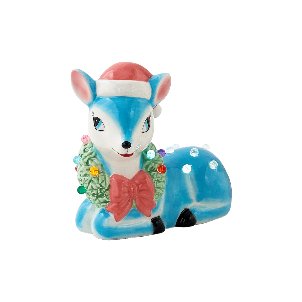 Lighted Ceramic Reindeer With Timer - Blue