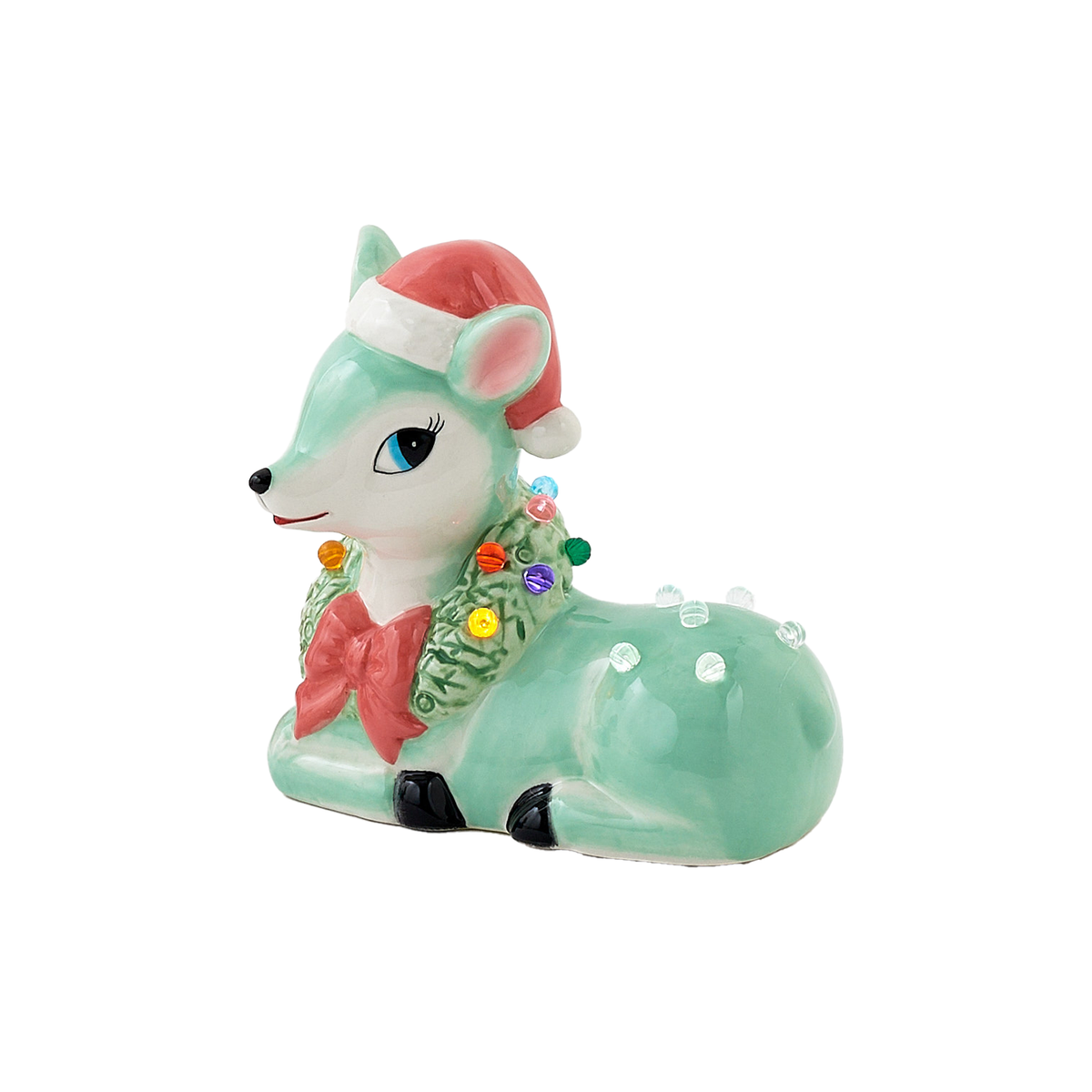 Lighted Ceramic Reindeer With Timer - Green