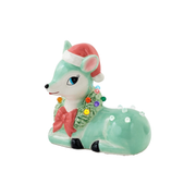 Lighted Ceramic Reindeer With Timer - Green