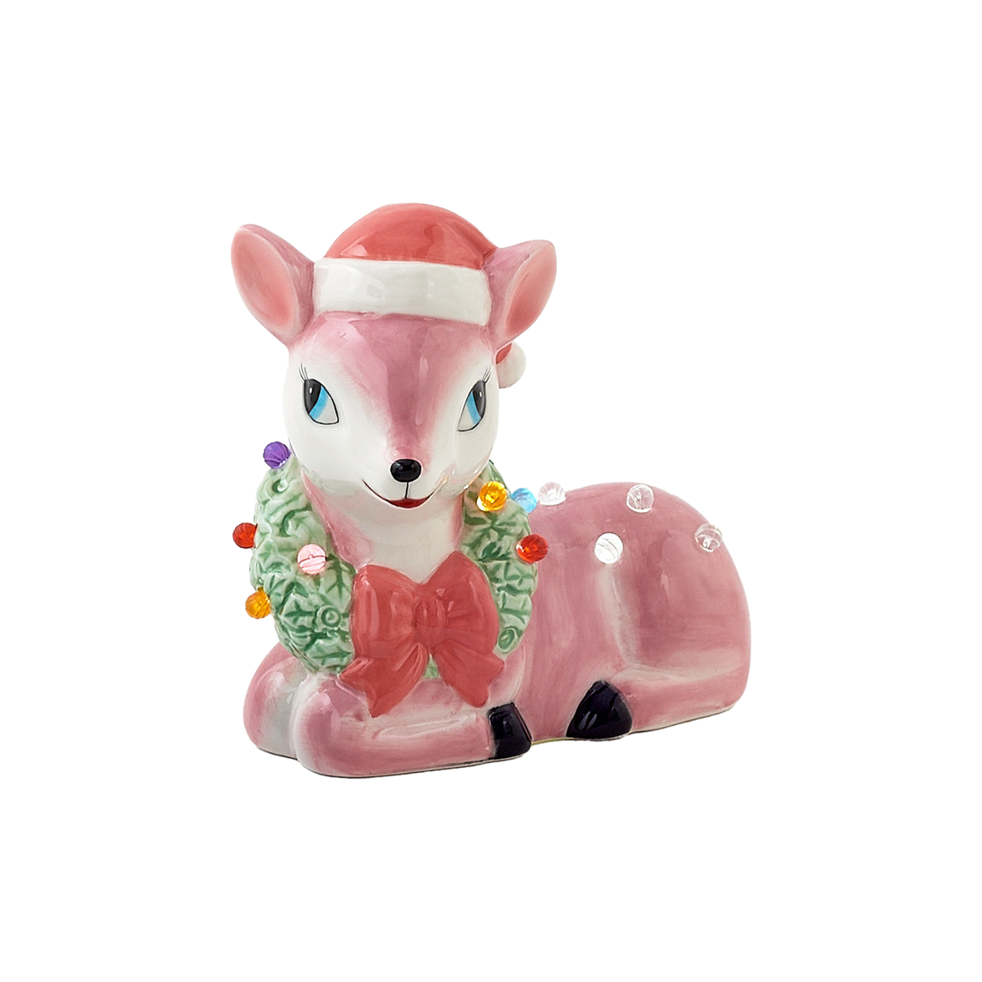 Lighted Ceramic Reindeer With Timer - Pink