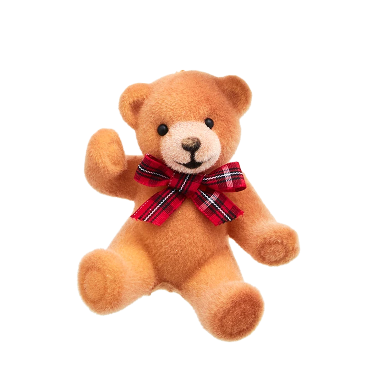 Bear With Plaid Bow Ornament - Tan Sitting