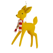 Flocked Deer With Scarf Ornament - Yellow