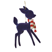 Flocked Deer With Scarf Ornament - Purple