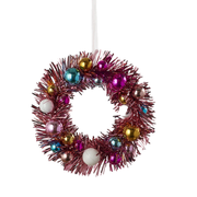 Tinsel Wreath Ornament - Pink