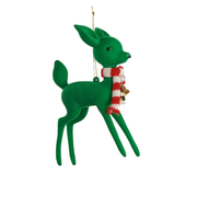 Flocked Deer With Scarf Ornament - Green