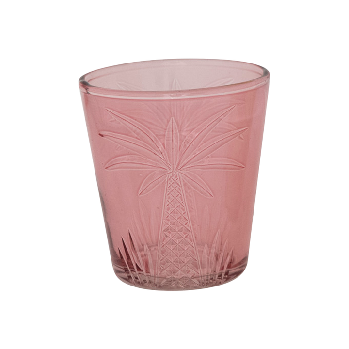 Palm Trees Hand-Blown Glass Tealight/Votive Holder - Pink