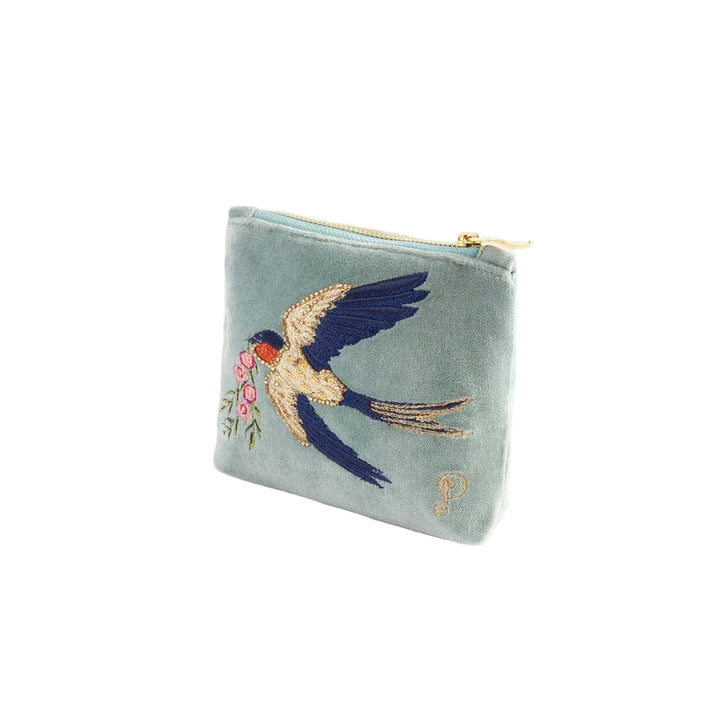 Swooping Bird Velvet Embroidered Mini Pouch