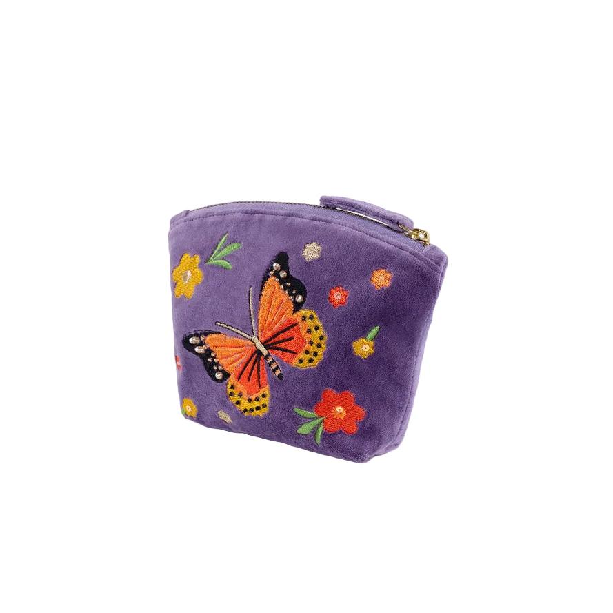 Bonny Butterfly Embroidered Velvet Mini Pouch