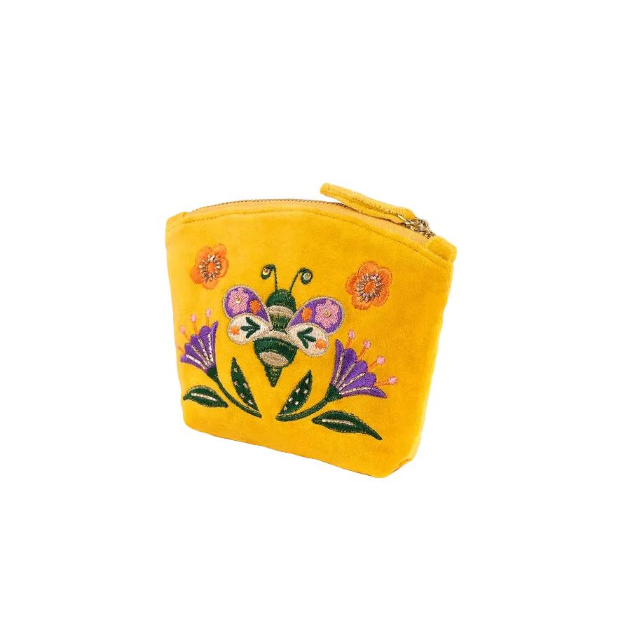 Brilliant Bumblebee Embroidered Velvet Mini Pouch