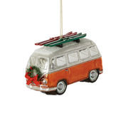 VW Bug Wagon With Skis Ornament - Orange