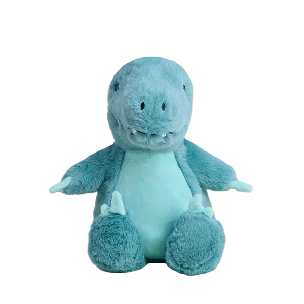 Blue plush toy with a smiling face on a white background