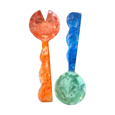 Vida Resin Salad Servers - Orange & Blue