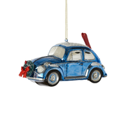 VW Bug With Skis Ornament - Blue