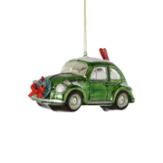 VW Bug With Skis Ornament - Green