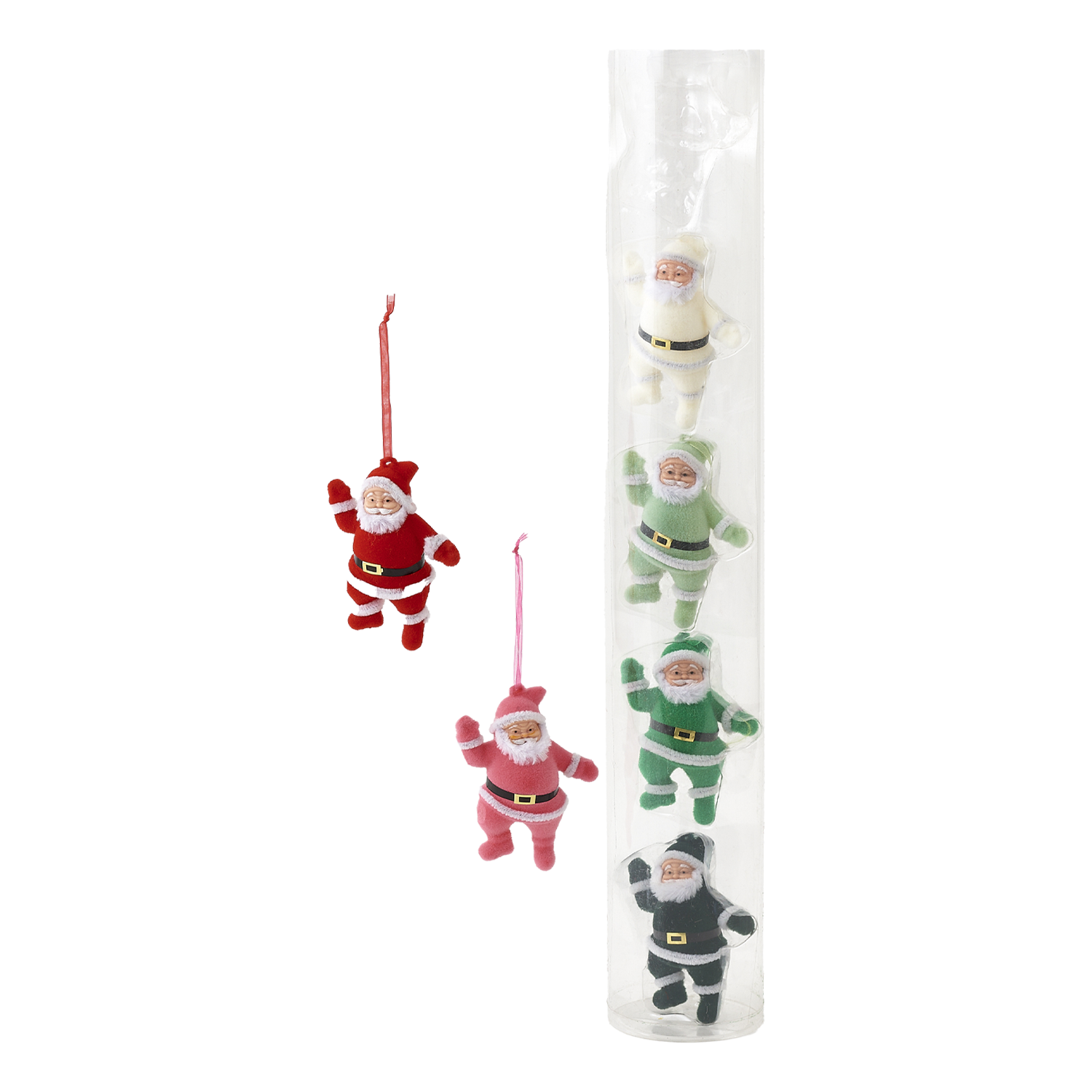 Flocked Santa Ornament Set