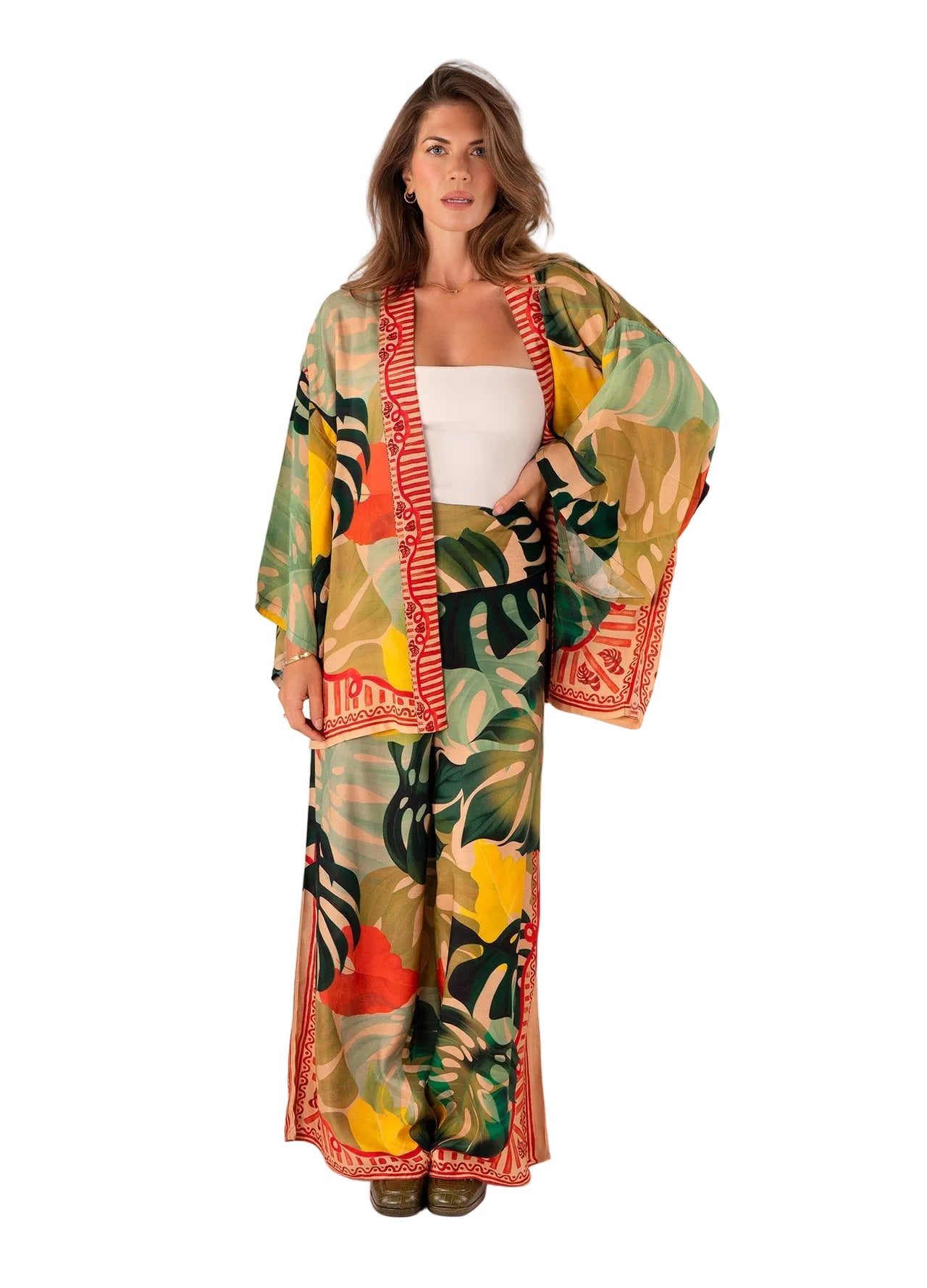 Exotic Leaves Wide Leg Cotton Trousers