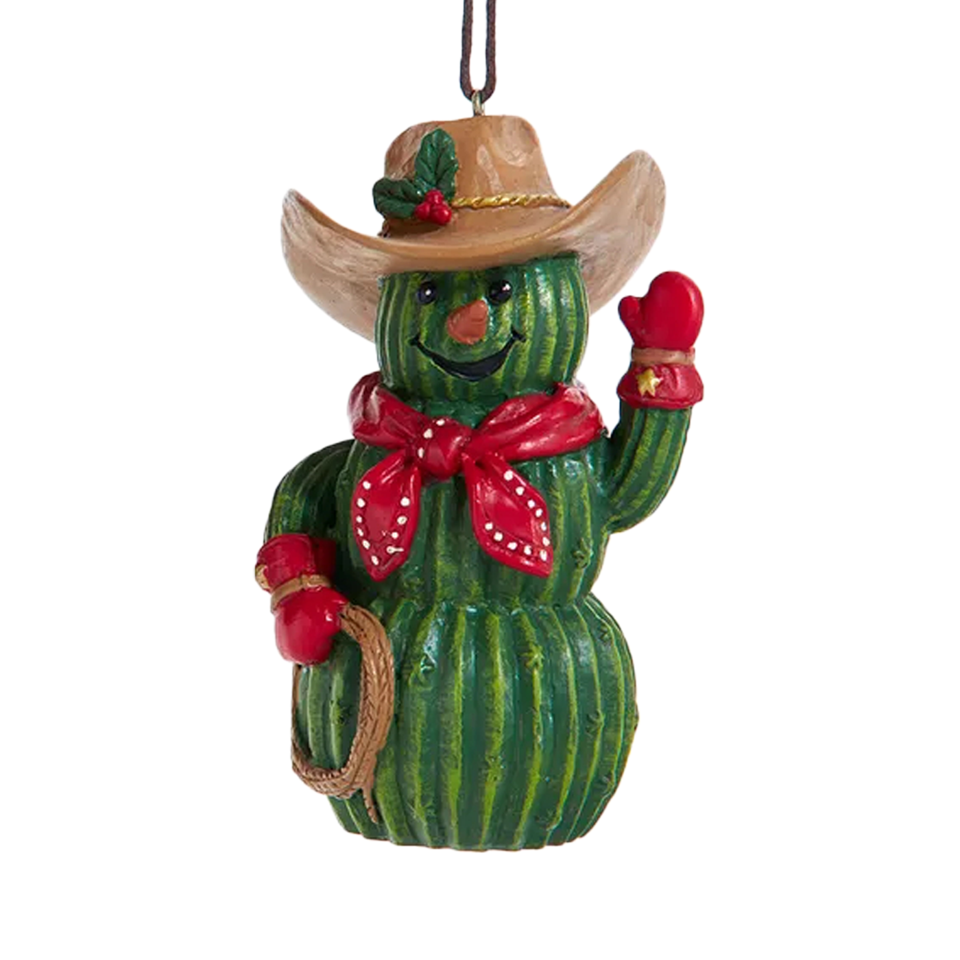 Western Cactus Snowman Ornament - Rope