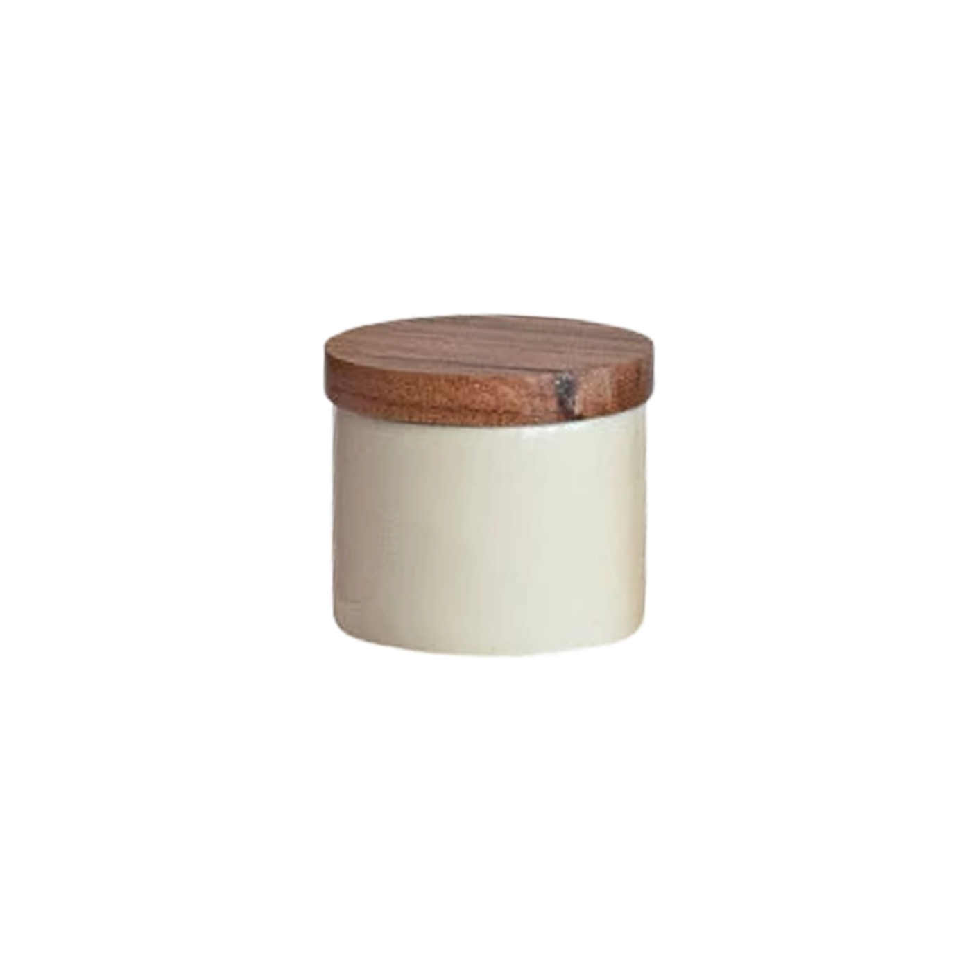 Metal Mini Pinch Pot With Acacia Wood Lid - White