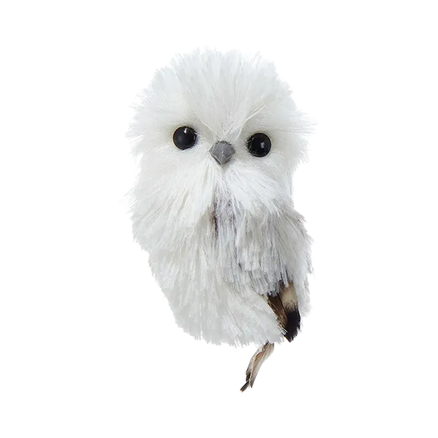 White and Silver Hanging Owl Ornament -  No Eyebrows