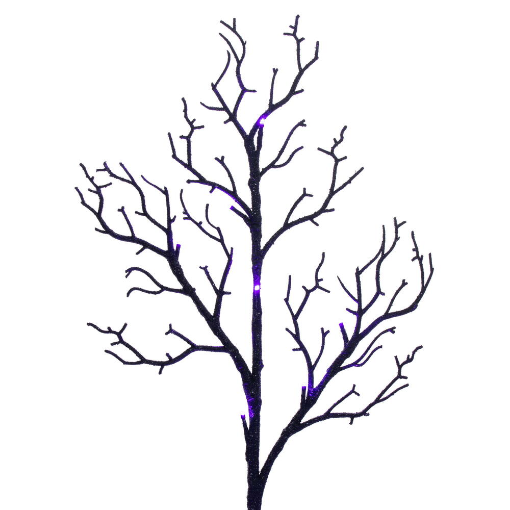 Black Twig Tree - 4' Pre-Lit With 48 Purple & Orange LED Lights