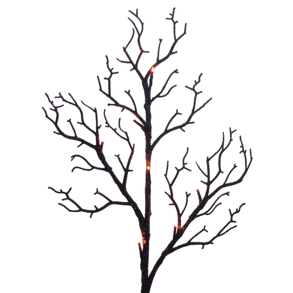 Black Twig Tree - 4' Pre-Lit With 48 Purple & Orange LED Lights