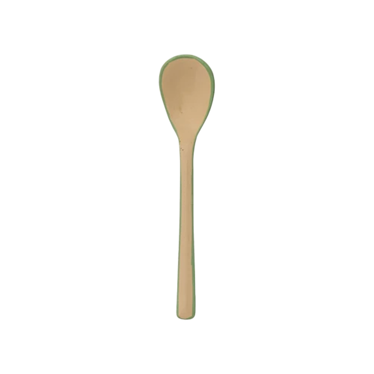 Enameled Stainless Steel Salt & Pepper Spoon - Beige With Green Trim