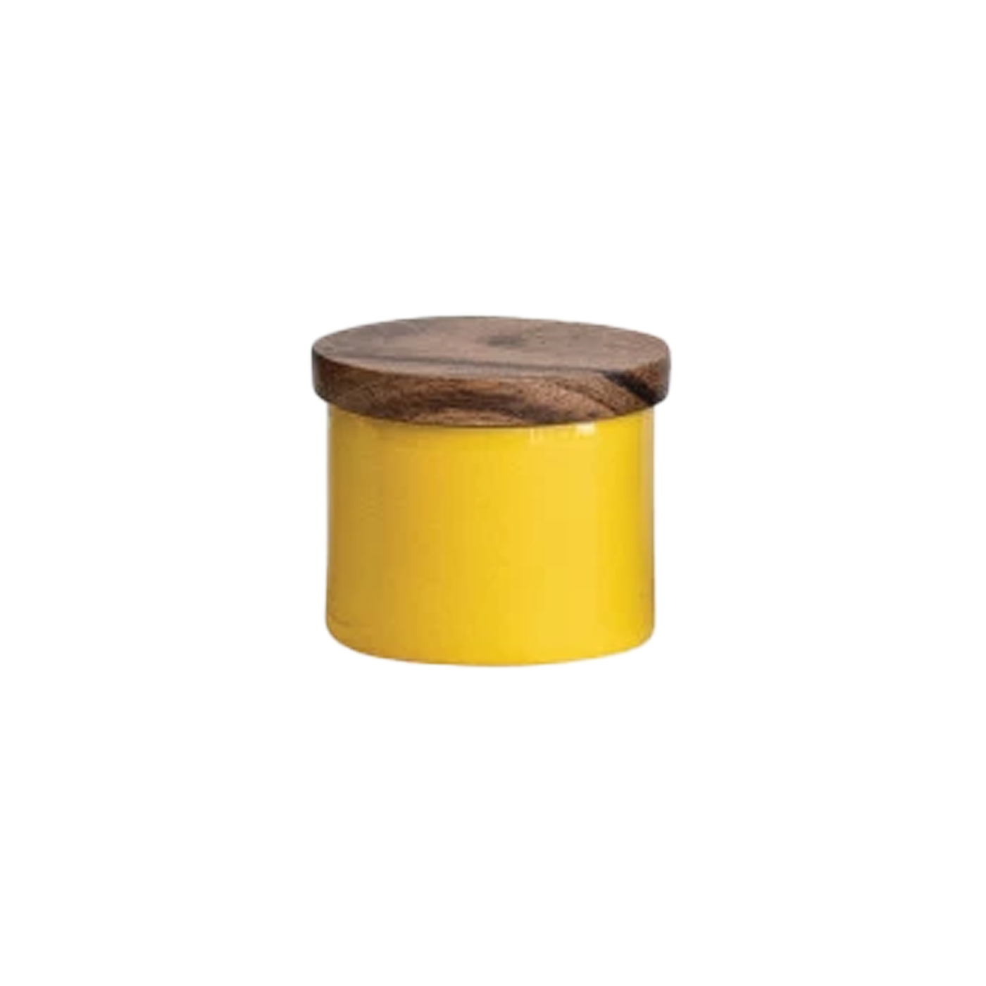 Metal Mini Pinch Pot With Acacia Wood Lid - Yellow