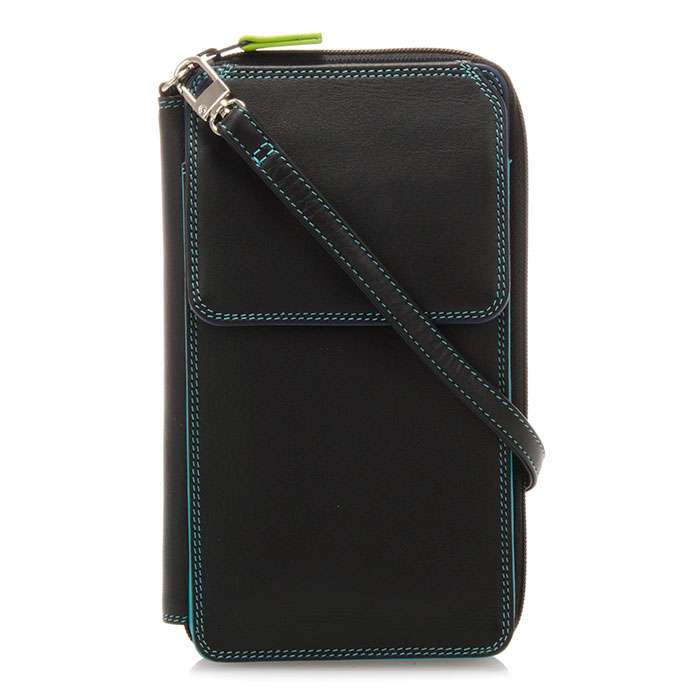 Zip Multi Purse With Shoulder Strap - Black