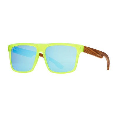 Zeke Matte Lime & Zebra Wood With Ice Blue Mirror Polarized Sunglasses