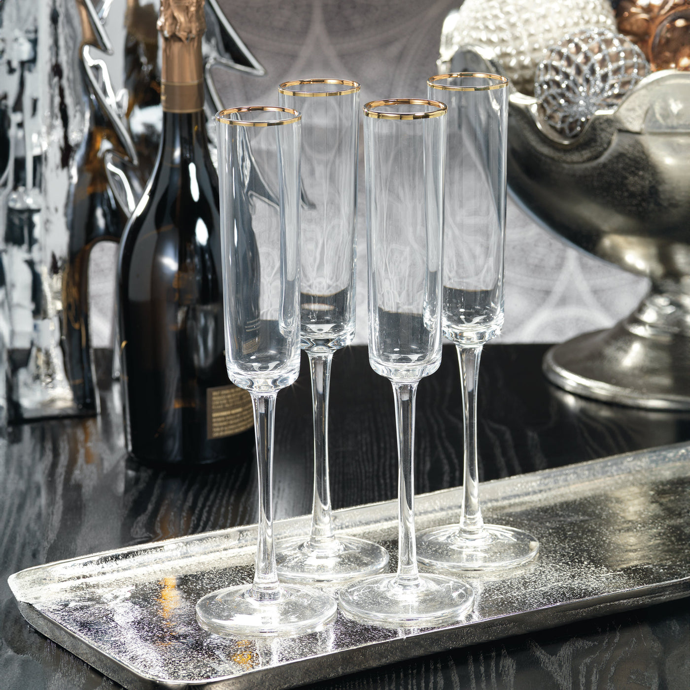 Tall Champagne Flute With Gold Rim