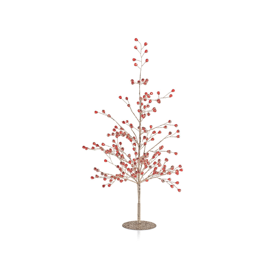 Red & Gold Beaded Glass Berry Tree - Small - 19"
