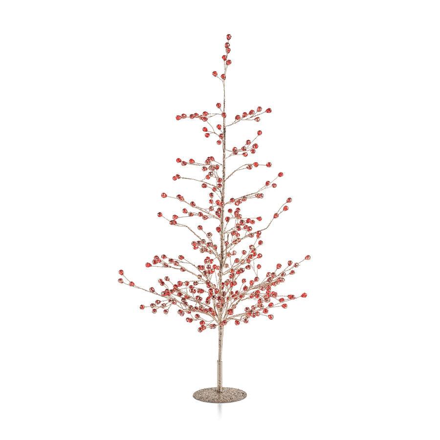 Red & Gold Beaded Glass Berry Tree - Large - 23"
