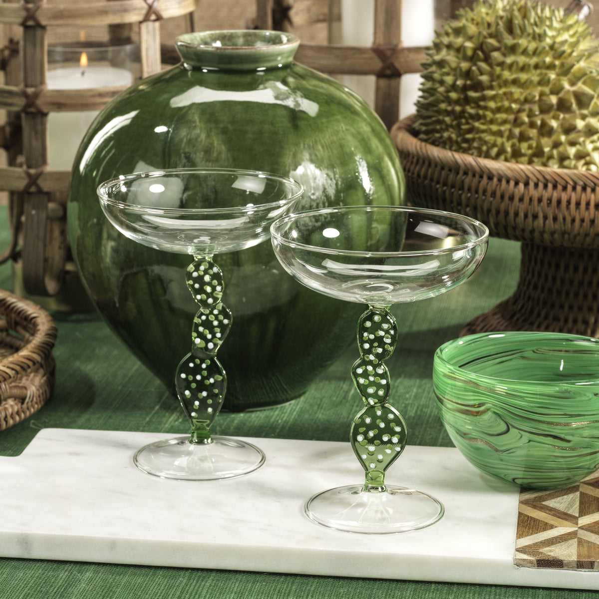 Climbing Cacti Cocktail Glass - Green