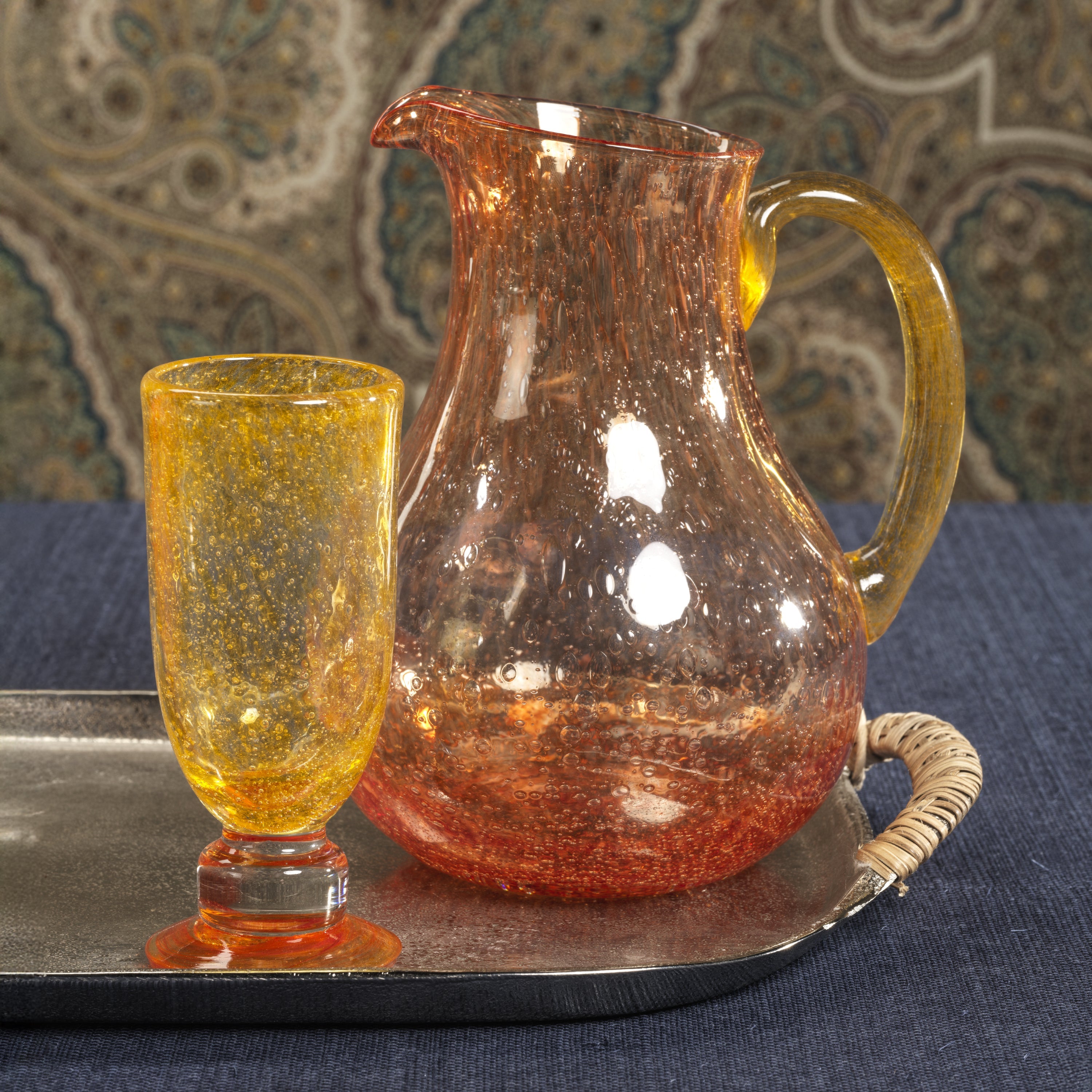 Antibes Glass Pitcher - Orange With Yellow Handle